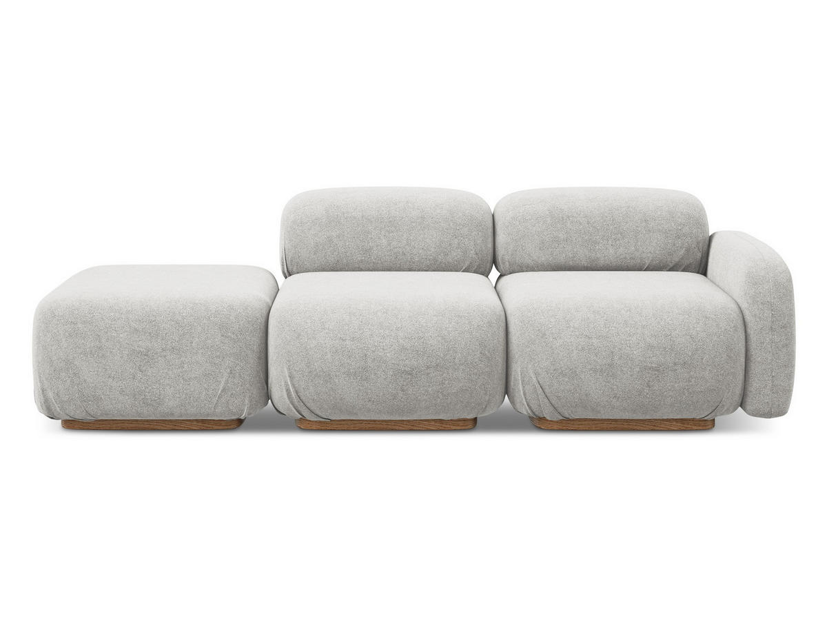 3-SITZER SOFA Links Bouclé Stoff Grau - Silberfarben/Braun, Holz/Textil (95/73/258cm) - Makamii
