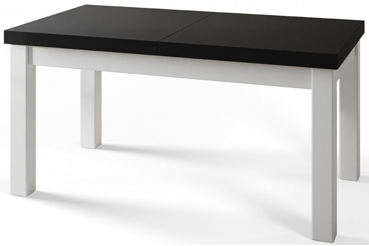 ESSZIMMERTISCH CLASSIC, ausziehbarer Tisch 120-160X80X78 cm, Farbe: Schwarz, mit Holzbeinen in Farbe Weiß - Schwarz/Weiß, Holzwerkstoff (120/80/78cm) - Alpi-Möbel