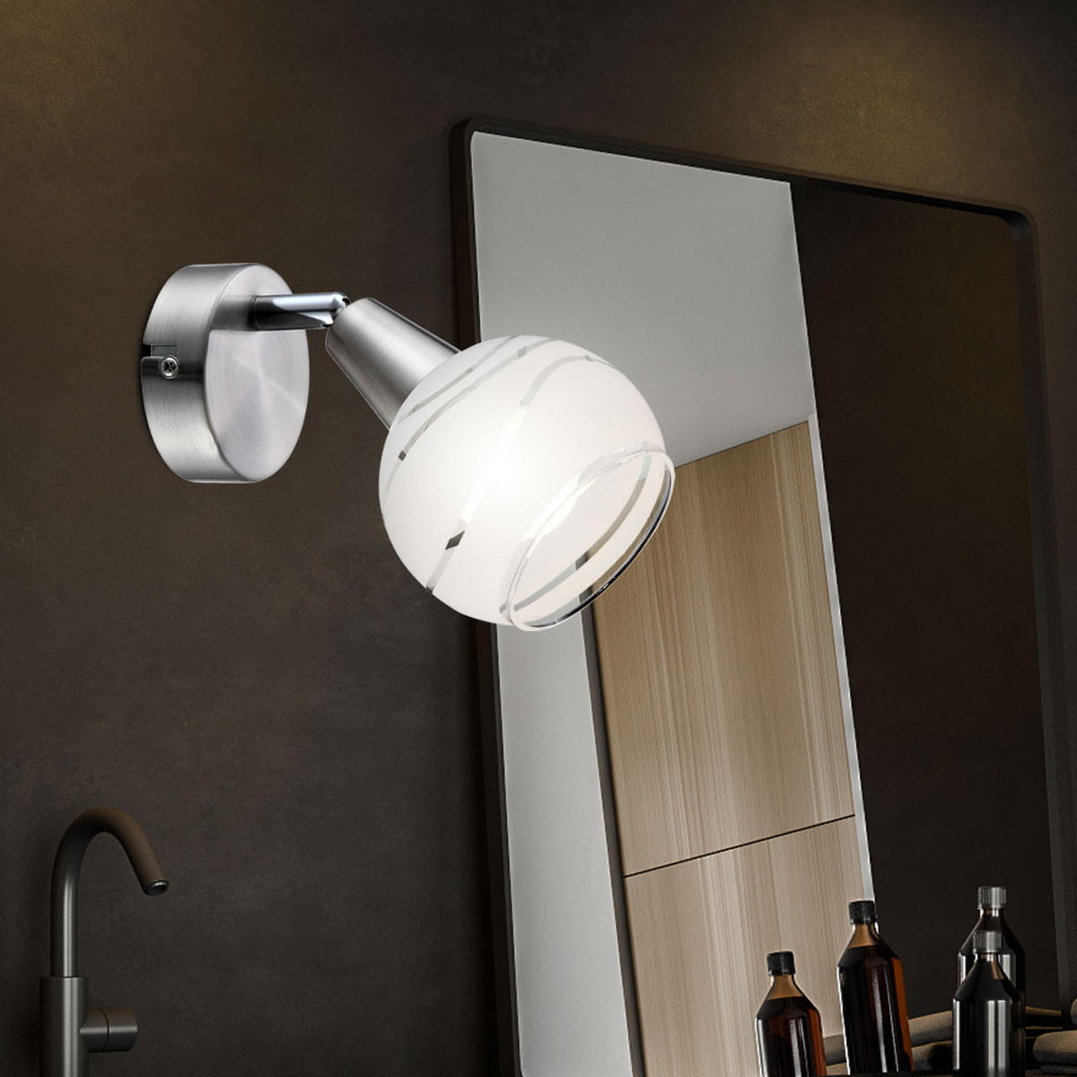 LED WANDLEUCHTE Elliott Silber - Silberfarben, Glas (10/15/19cm) - Globo Lighting