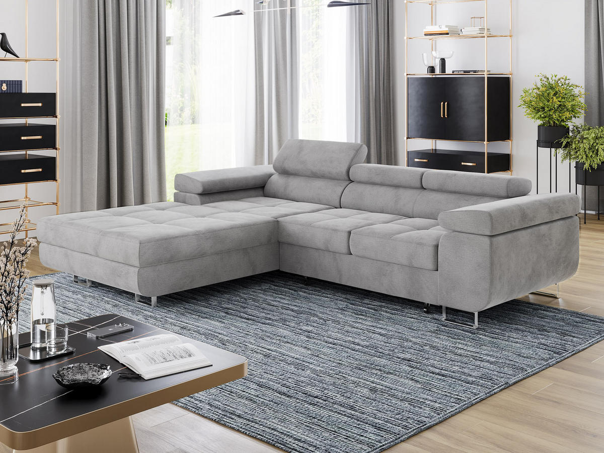 ECKSOFA VEMO CORE Links Dunkelbraun Velours-Stoff mit Schlaffunktion und Bettkasten - Dunkelbraun, Holz/Metall (280/205cm) - Barchello
