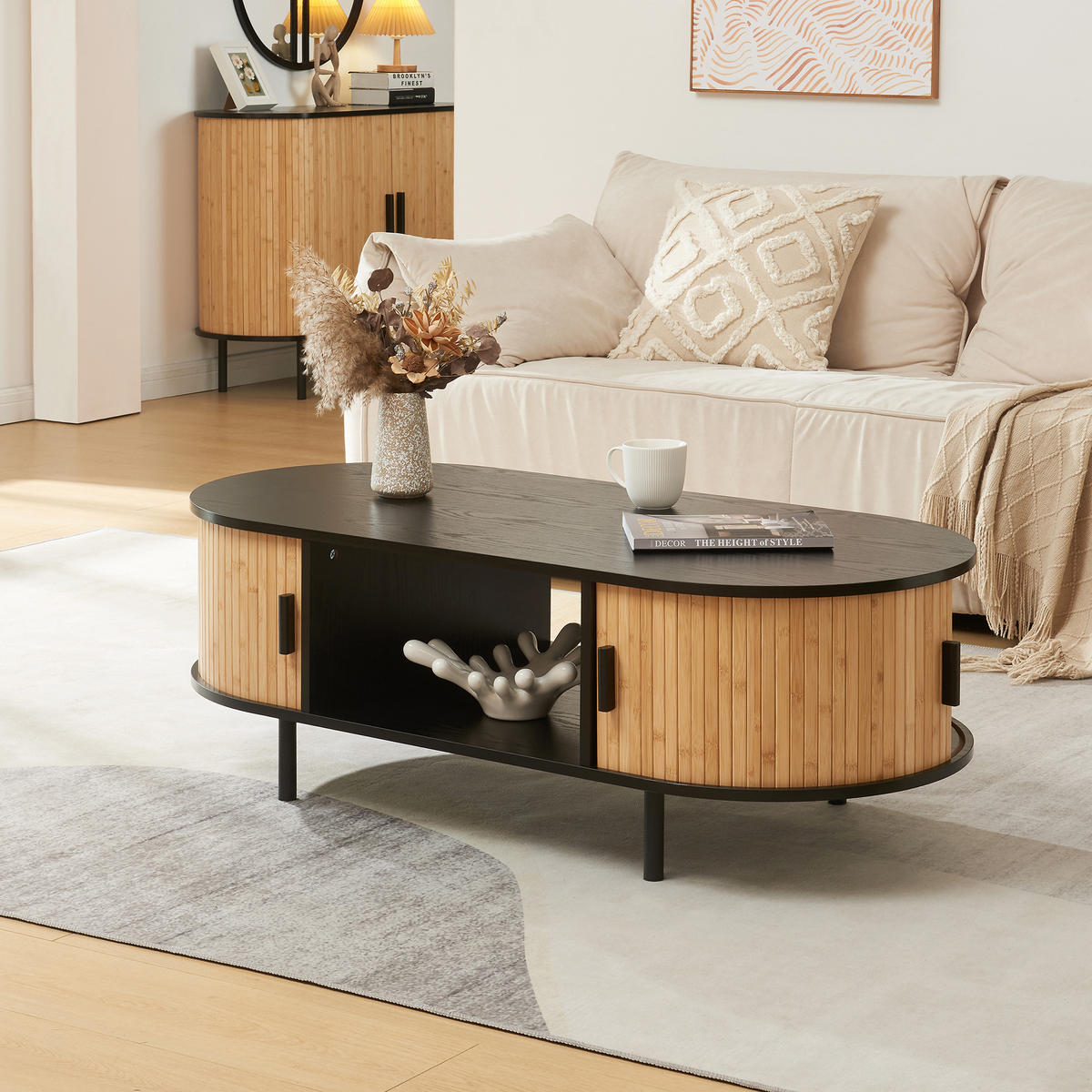 COUCHTISCH Tvedestrand 120/55/40 cm - Schwarz/Naturfarben, Holzwerkstoff/Metall (55/120/40cm) - [en.casa]