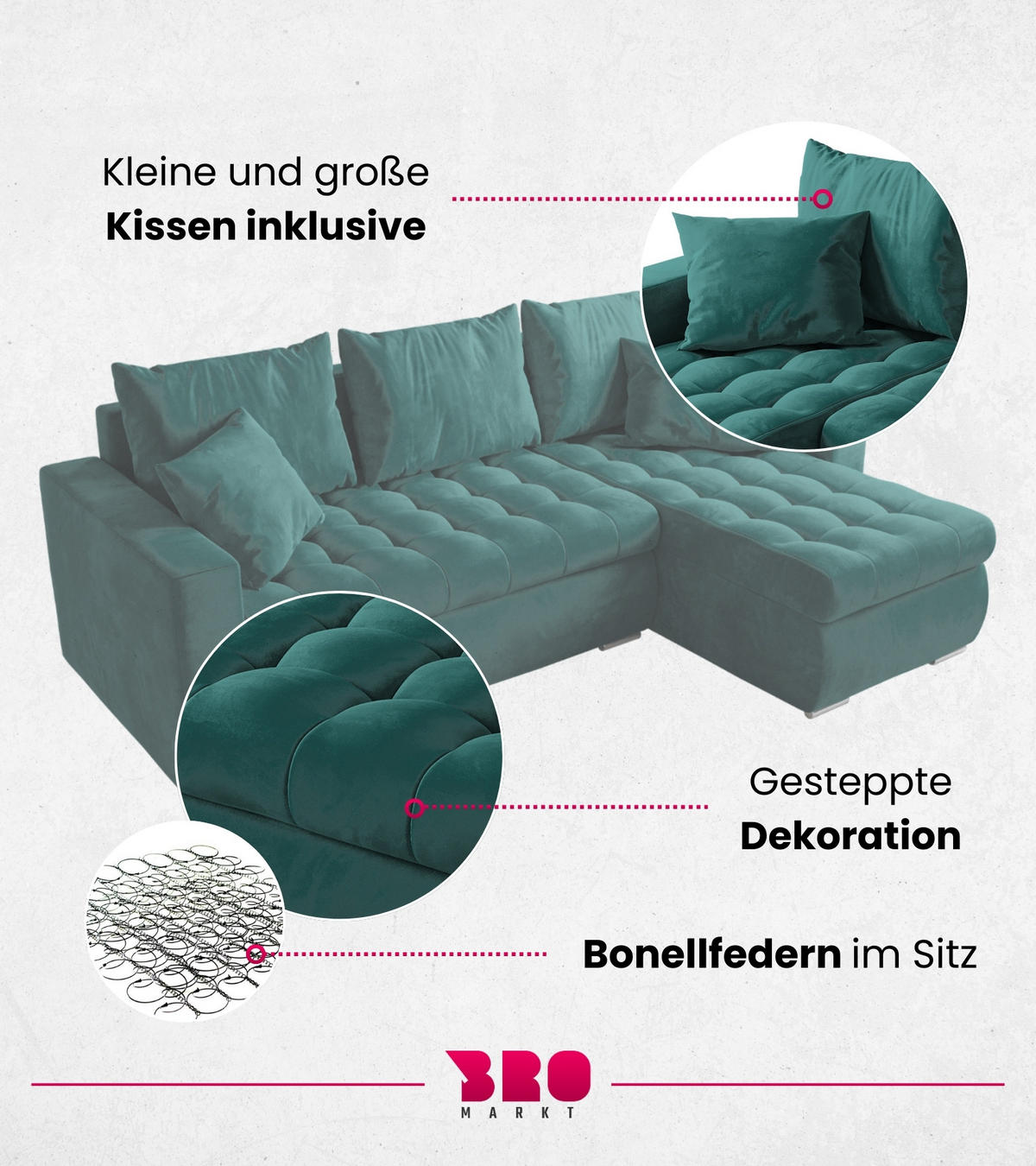 ECKSOFA Luis mit Schlaffunktion Grün Samt - Silberfarben/Grün, Kunststoff/Textil (148/238cm) - Bromarkt