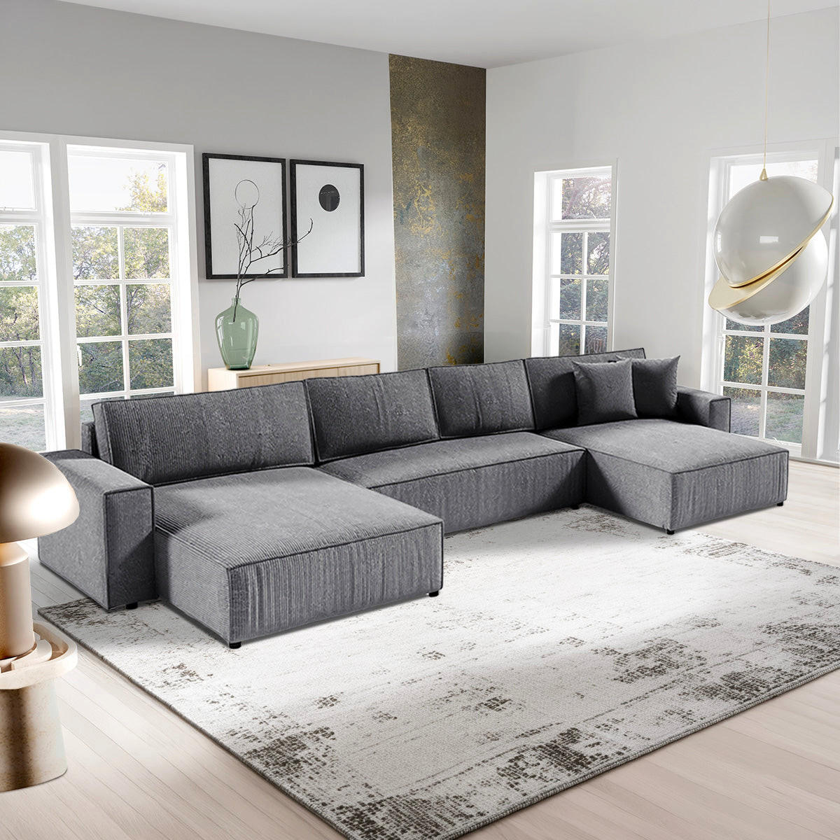 PANORAMASOFA Isaac 5 Sitzplätze Grau - Grau, Holzwerkstoff (398/85/185cm) - Petits-meubles