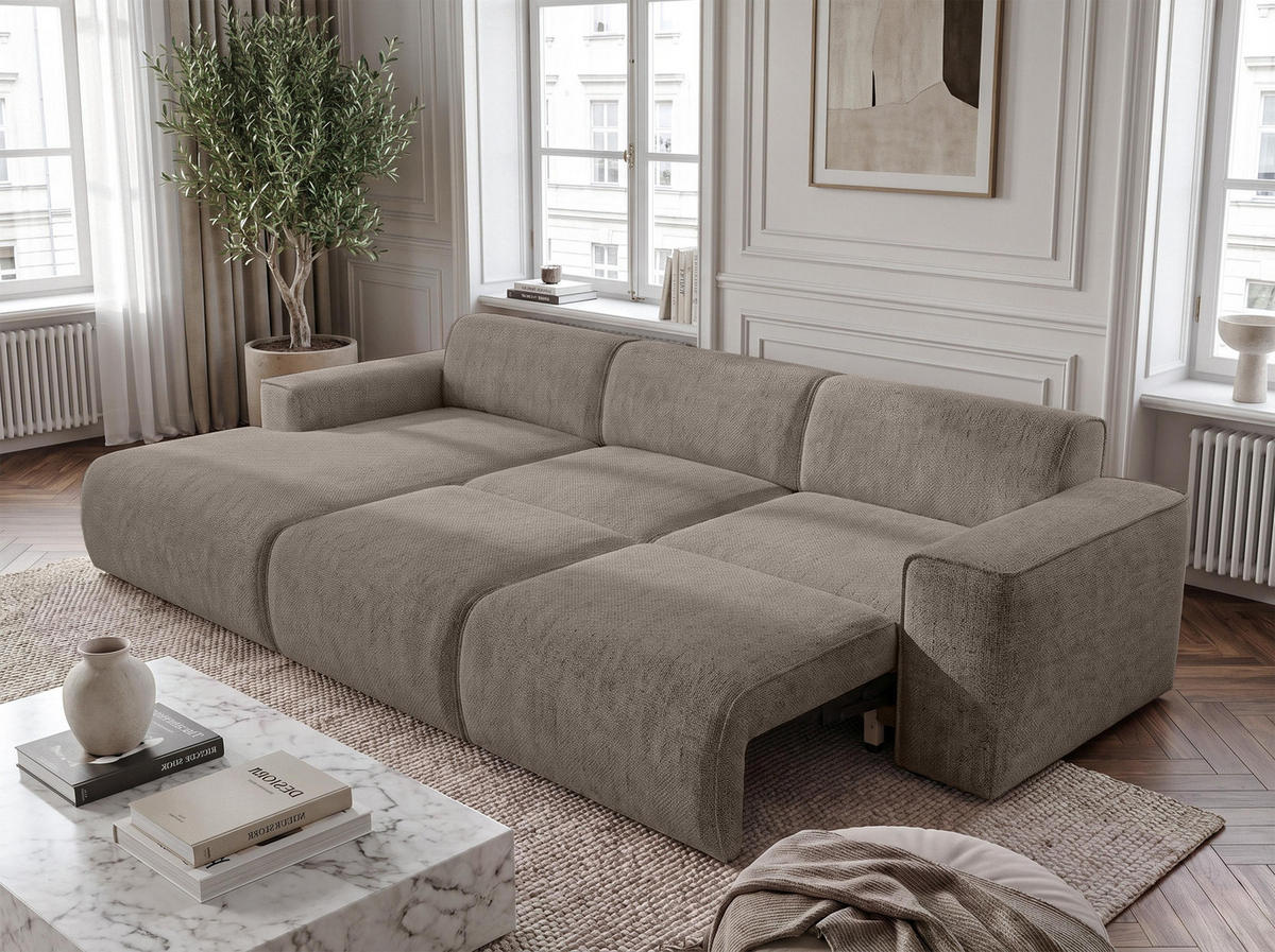 ECKSOFA L Form Ruyam Hellbraun 310/165/78 cm – Schlaffunktion Links - Hellbraun/Schwarz, Kunststoff/Textil (170/310cm) - AX Living