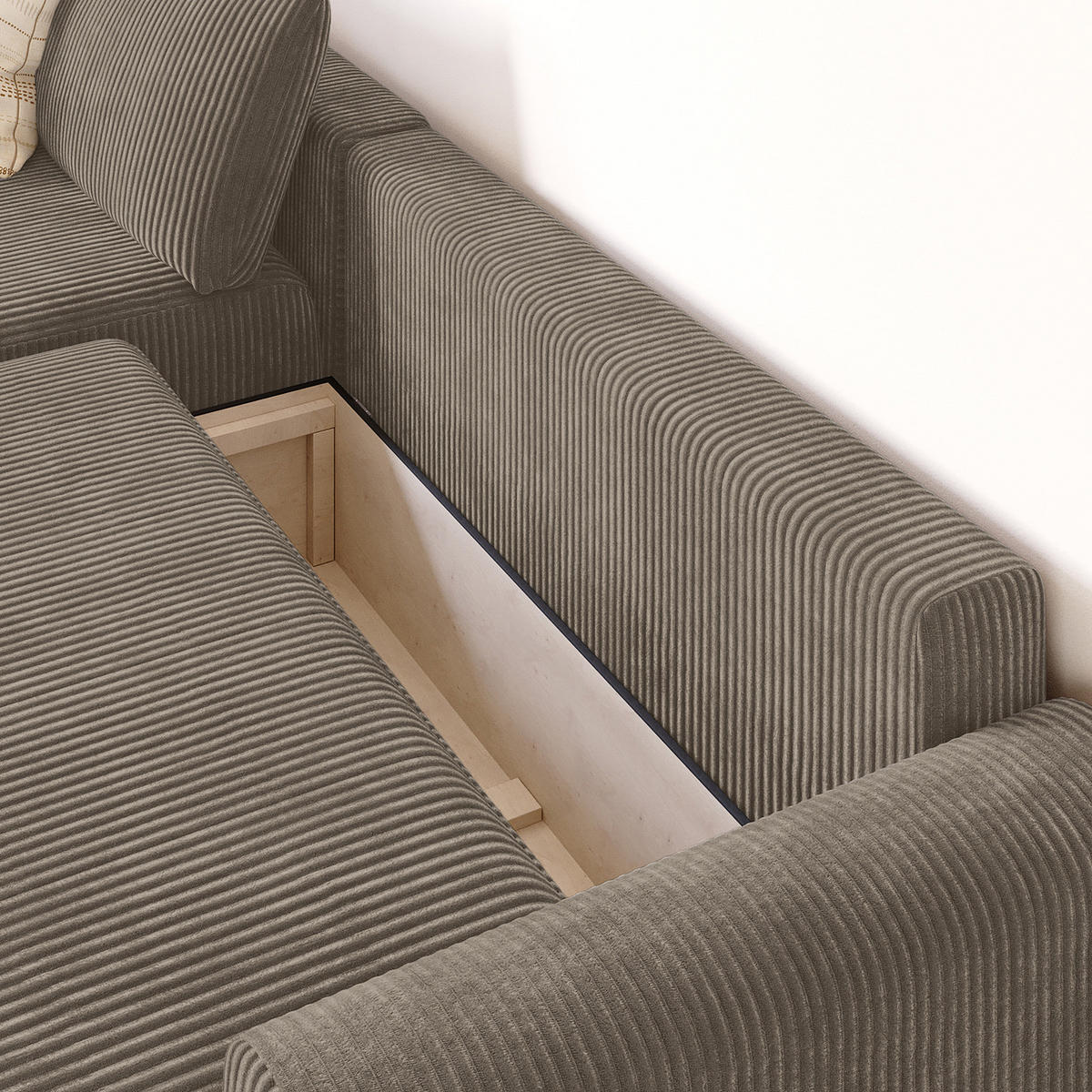 ECKSOFA mit Schlaffunktion - Longchair - Hellgrau/Schwarz, Kunststoff/Textil (253/167cm) - home24