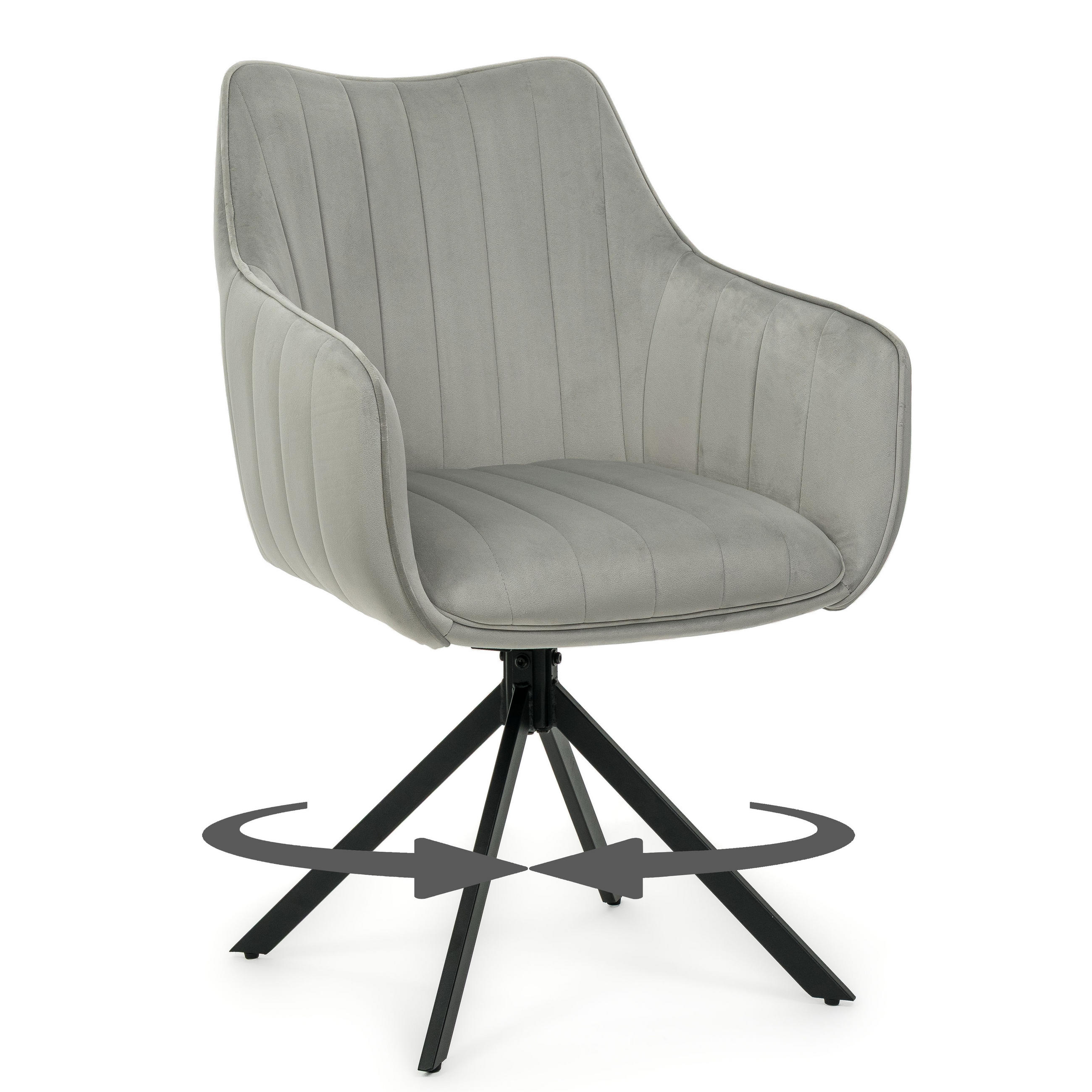 STUHL PIANO drehbar gepolsterter mit Steppung - hellgrau - Velour - Hellgrau/Schwarz, Textil/Metall (59/88/61cm) - NEW HOME