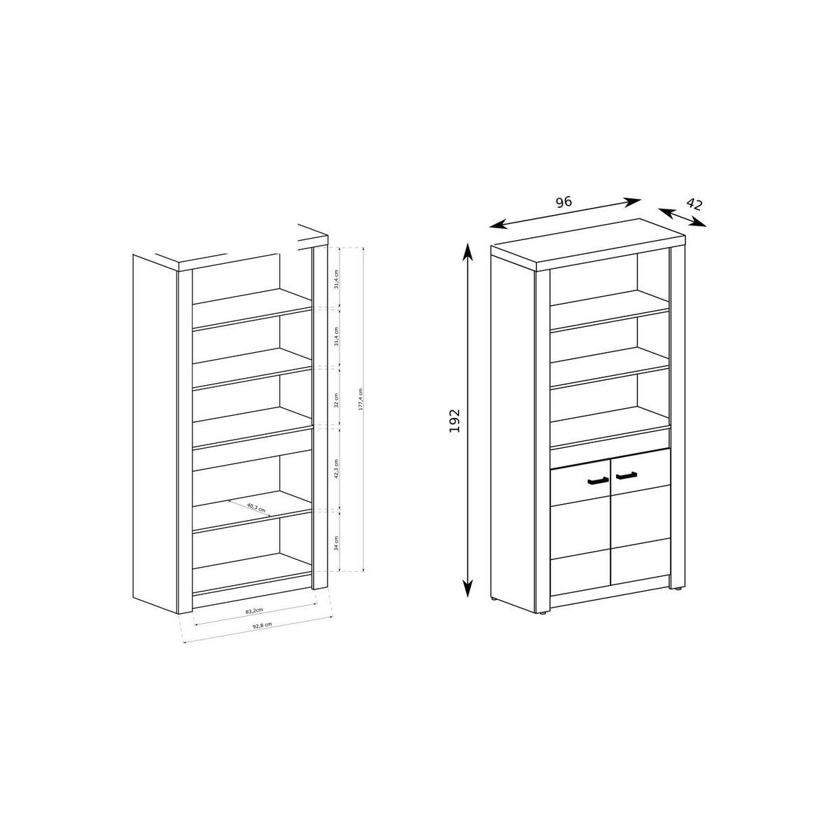 REGAL Indianapolis I-5 96 x 192 x 42 cm Esche dunkel - Dunkelbraun, Holzwerkstoff/Metall (96/192/42cm) - Koseto
