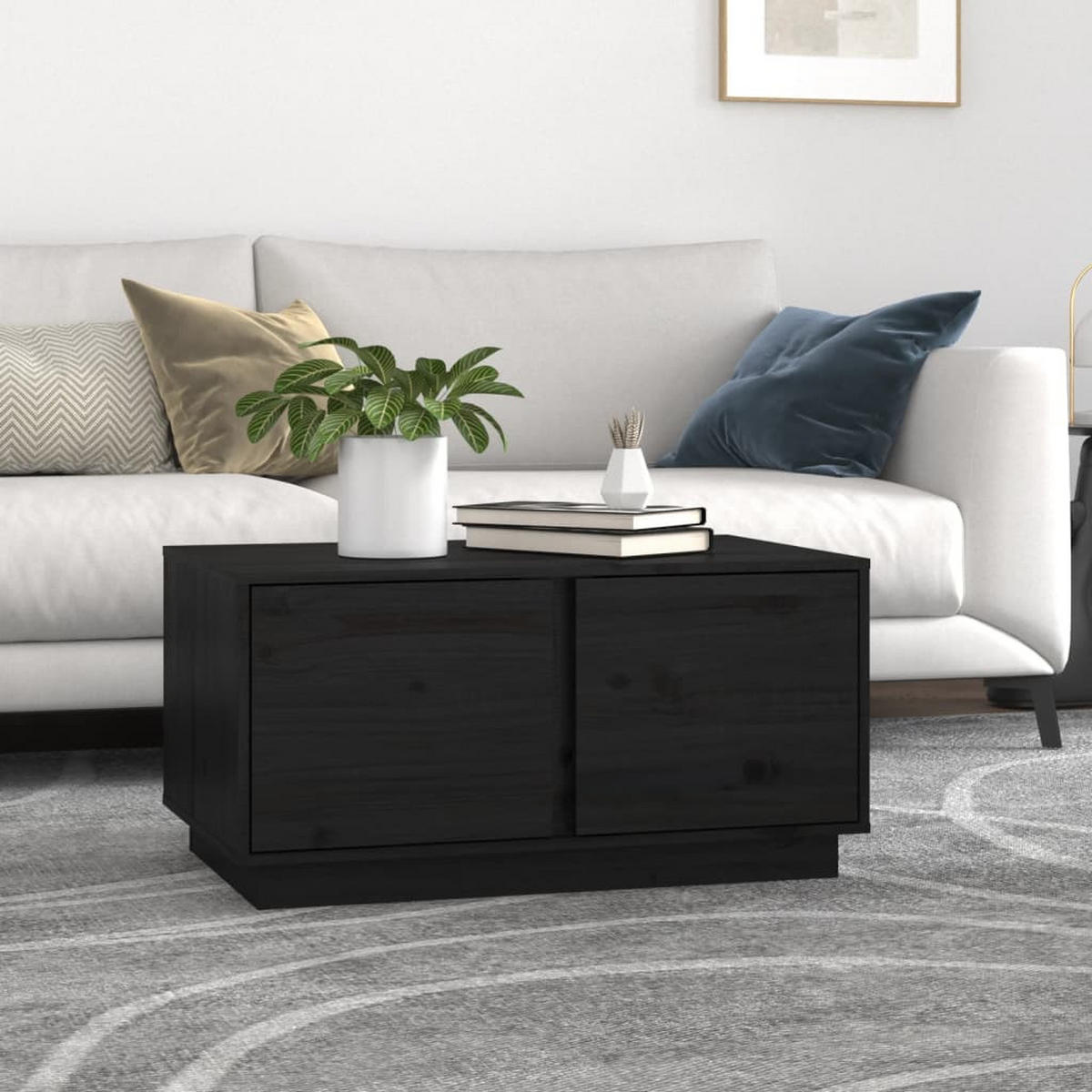 COUCHTISCH Schwarz 80x50x40 cm Massivholz Kiefer - Schwarz, Holz (80/50/40cm) - furnicato