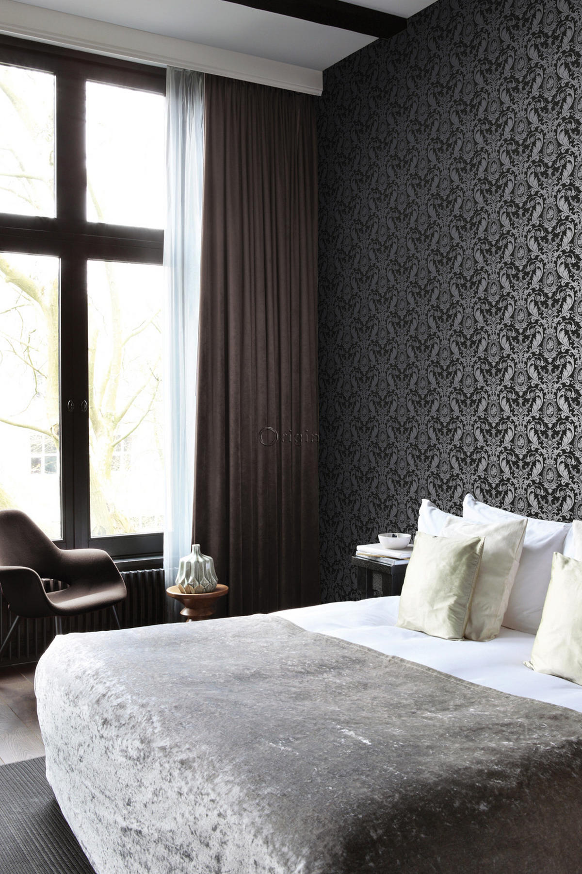 TAPETE Ornamente 53 cm x 10.05 m - Schwarz, Papier (53/1000cm) - Origin Wallcoverings