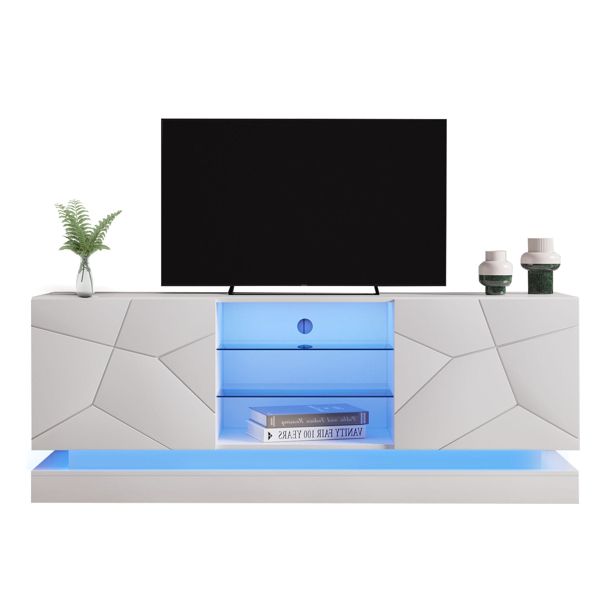 TV-ELEMENT 160 cm Weiß Matt mit verstellbarer Glasablage - Weiß, Holzwerkstoff (38.5/60/160cm) - Korfee