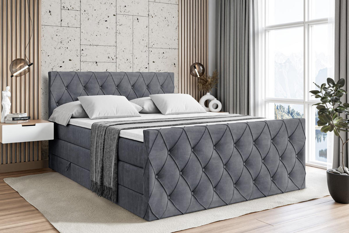 BOXSPRINGBETT AMAY-Z KING - 140x200 - H3/H4 - Dunkelgrau - Dunkelgrau, Holzwerkstoff (140/200cm) - ALTDECOR