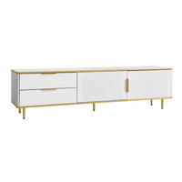 LOWBOARD Weiß-gold mit gravierten Türen 170×37×45 cm aus MDF und Spanplatte - Weiß, Holzwerkstoff (170/45/37cm) - Luhomfu