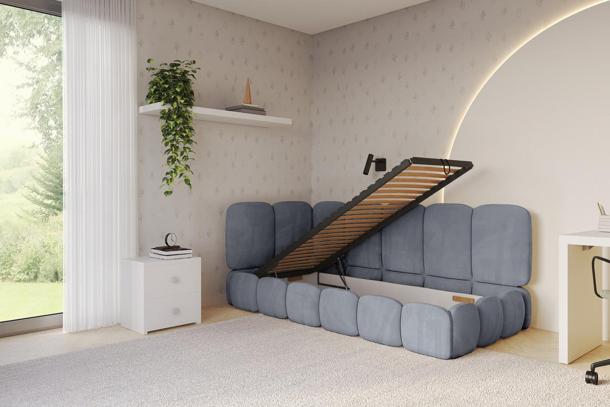 EINZELLBETT Jugendbett mit Bettkasten, Rechts - AVRY 100x200 Grau - Blaugrau/Grau, Holzwerkstoff/Textil (100/200cm) - ALTDECOR