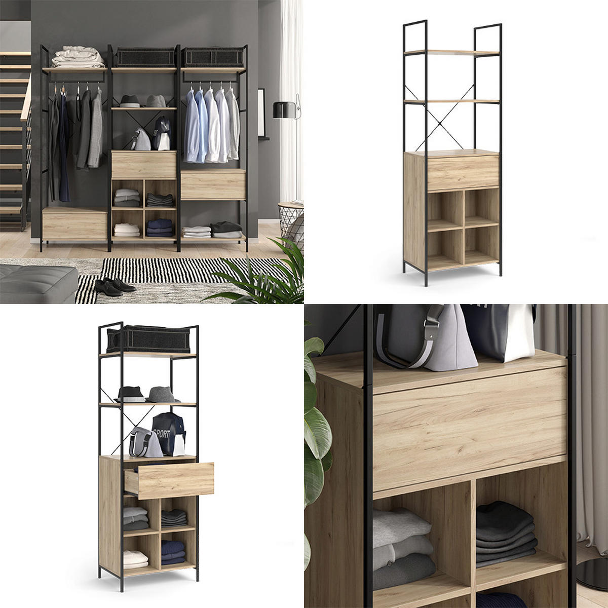 ŠATNÍ SKŘÍŇ Enya Dřevo - přírodní/černá, kompozitní dřevo (60/180/40cm) - Vicco