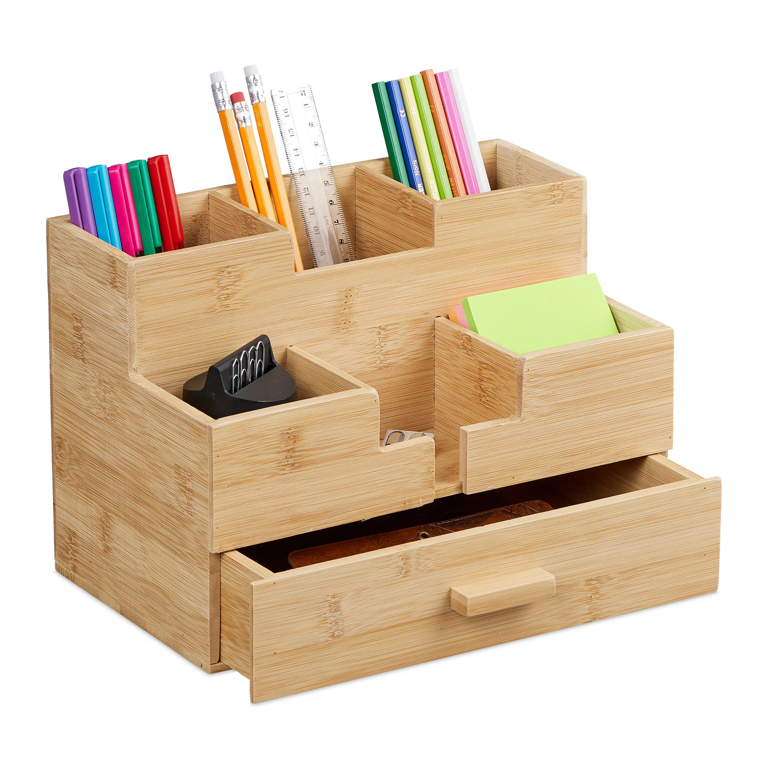 SCHREIBTISCH-ORGANIZER - Hellbraun, Holz (26/18/17cm) - Relaxdays