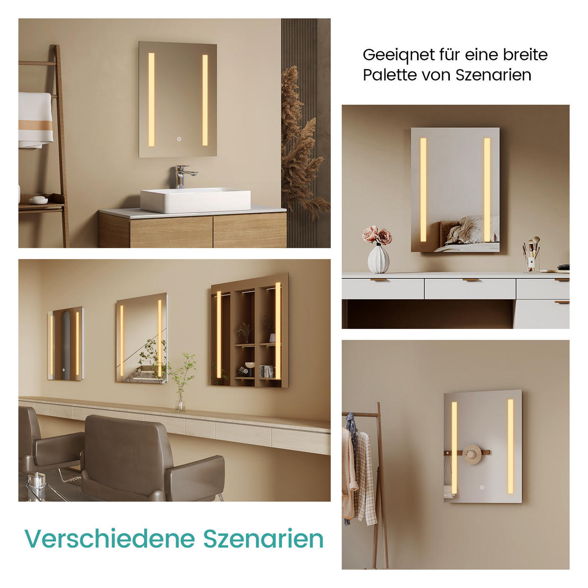 BADSPIEGEL mit Beleuchtung Antibeschlag Touchsensor Rechteckig 60/45 cm - Weiß, Glas (45/60/4.5cm) - EMKE