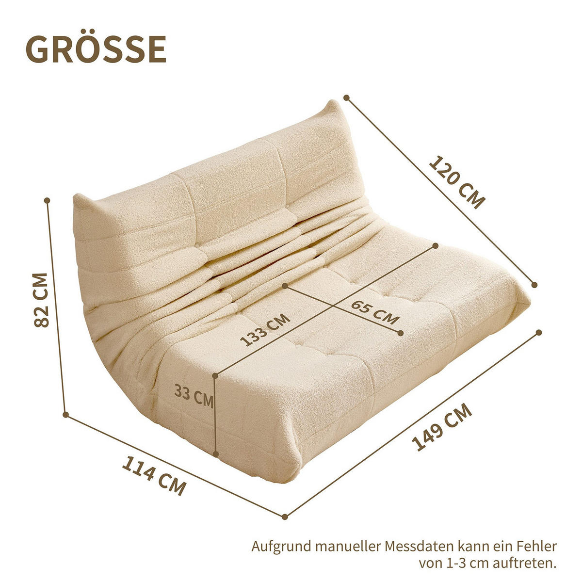 SEDACÍ VAK v béžové barvě, relaxační křeslo Indoor Lazy Sofa s vysoce elastickou pěnou, snadno přemístitelné - béžová, textil (149/82/114cm) - STILVORA
