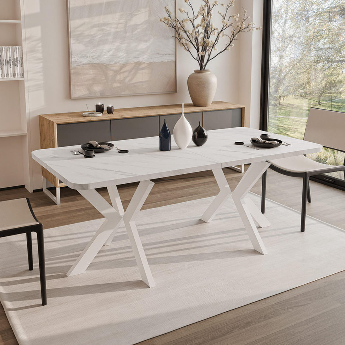 AUSZIEHTISCH DANTON 200/100/76 cm, Weiß / Bianco (Weiß) - Perlmutt/Weiß, Holzwerkstoff/Metall (100/200/76cm) - Idohome