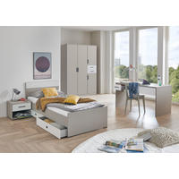 JUGENDZIMMER Bahamas Saharagrau- Weiß 6 teilig mit Drehtürenschrank - Grau, Holzwerkstoff (80/200/120cm)