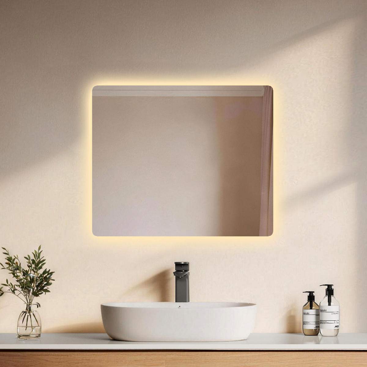 BADSPIEGEL mit Anti-Beschlag Beleuchtung Rechteckig 60/50 cm - Weiß, Glas (50/3.6/60cm) - EMKE