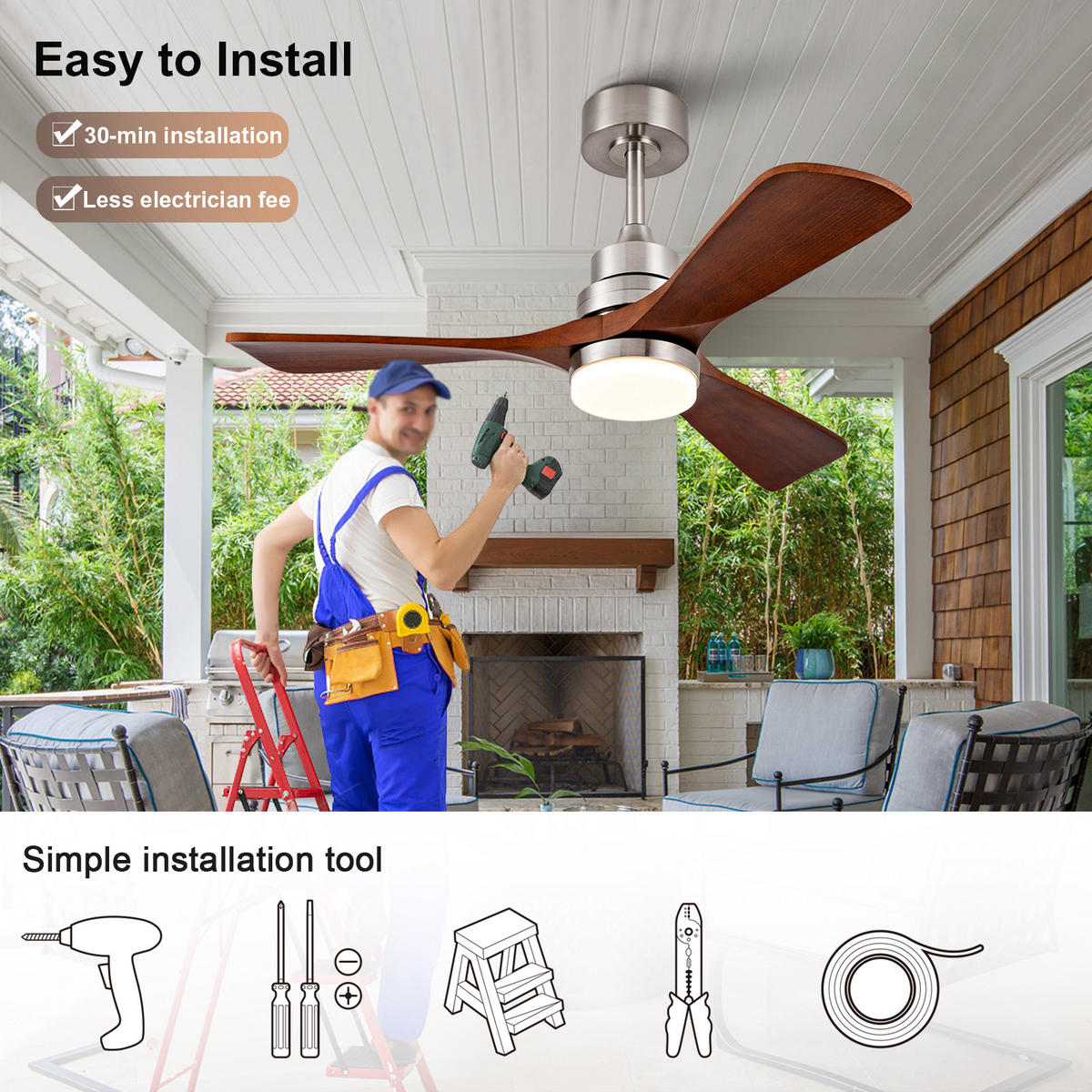 DECKENVENTILATOR DE-16251 42 Zoll mit Fernbedienung & reversibel Seidennickel - Braun, Holz/Metall (107/107/37cm) - ComfortXL