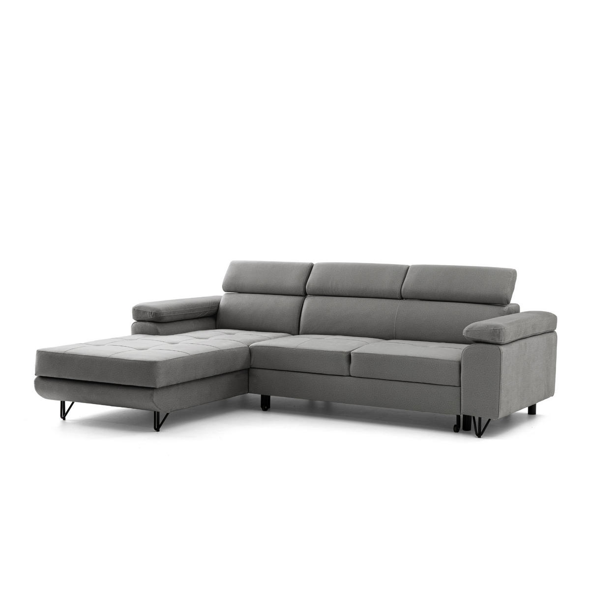 ECKSOFA NORIS L Links mit Schlaffunktion 128x203 Velours Grau - Schwarz/Grau, Holz/Textil (250/183cm) - Muffo