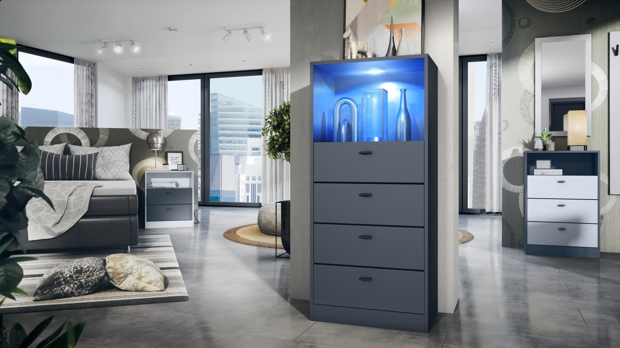 KOMMODE Pino Fronten in Anthrazit matt - Dunkelgrau/Anthrazit, Holzwerkstoff (56/125/36cm) - Vladon