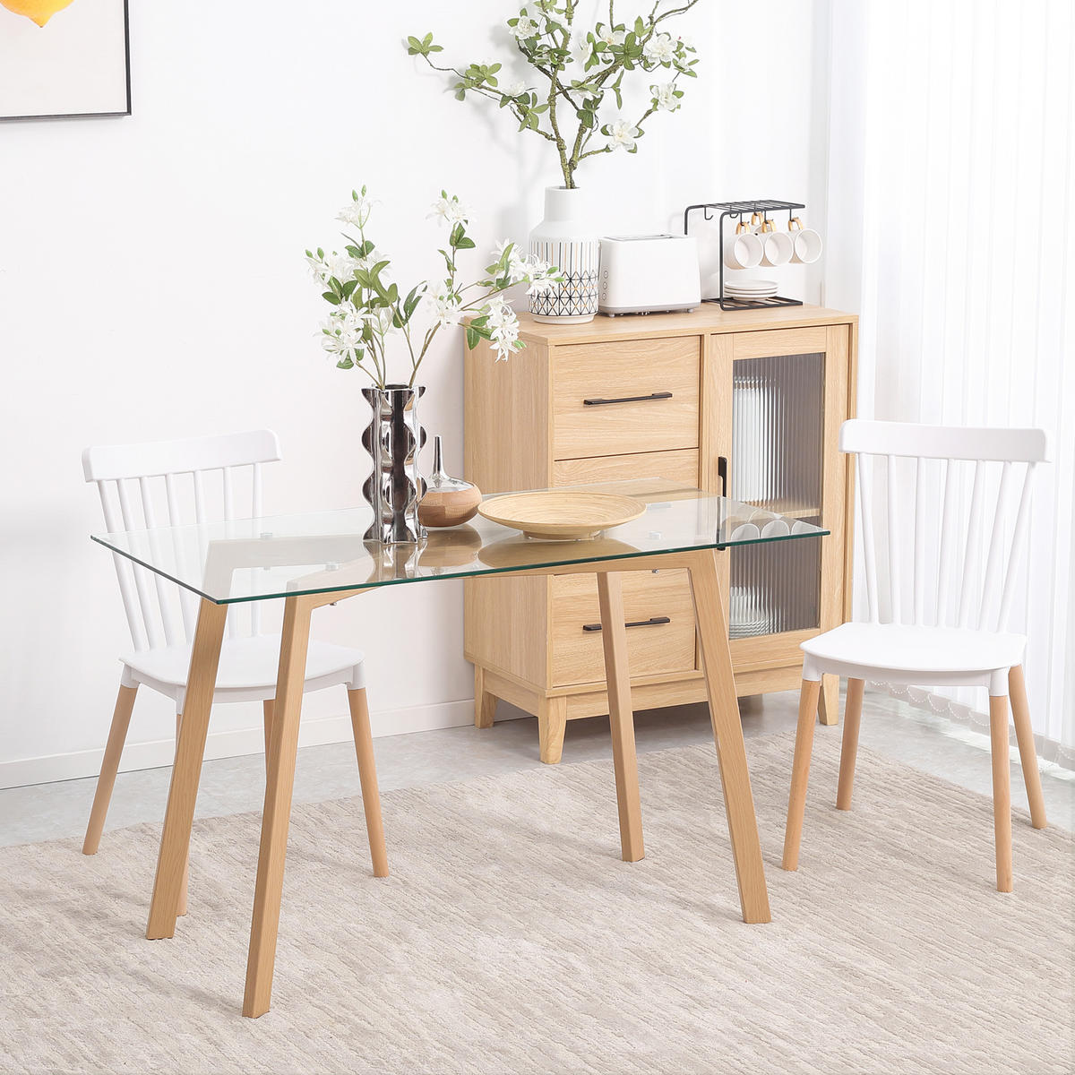 ESSTISCH Glas 120 x 60 cm für 4 Personen Transparent - Transparent, Glas/Metall (120/60/76cm) - HOMCOM