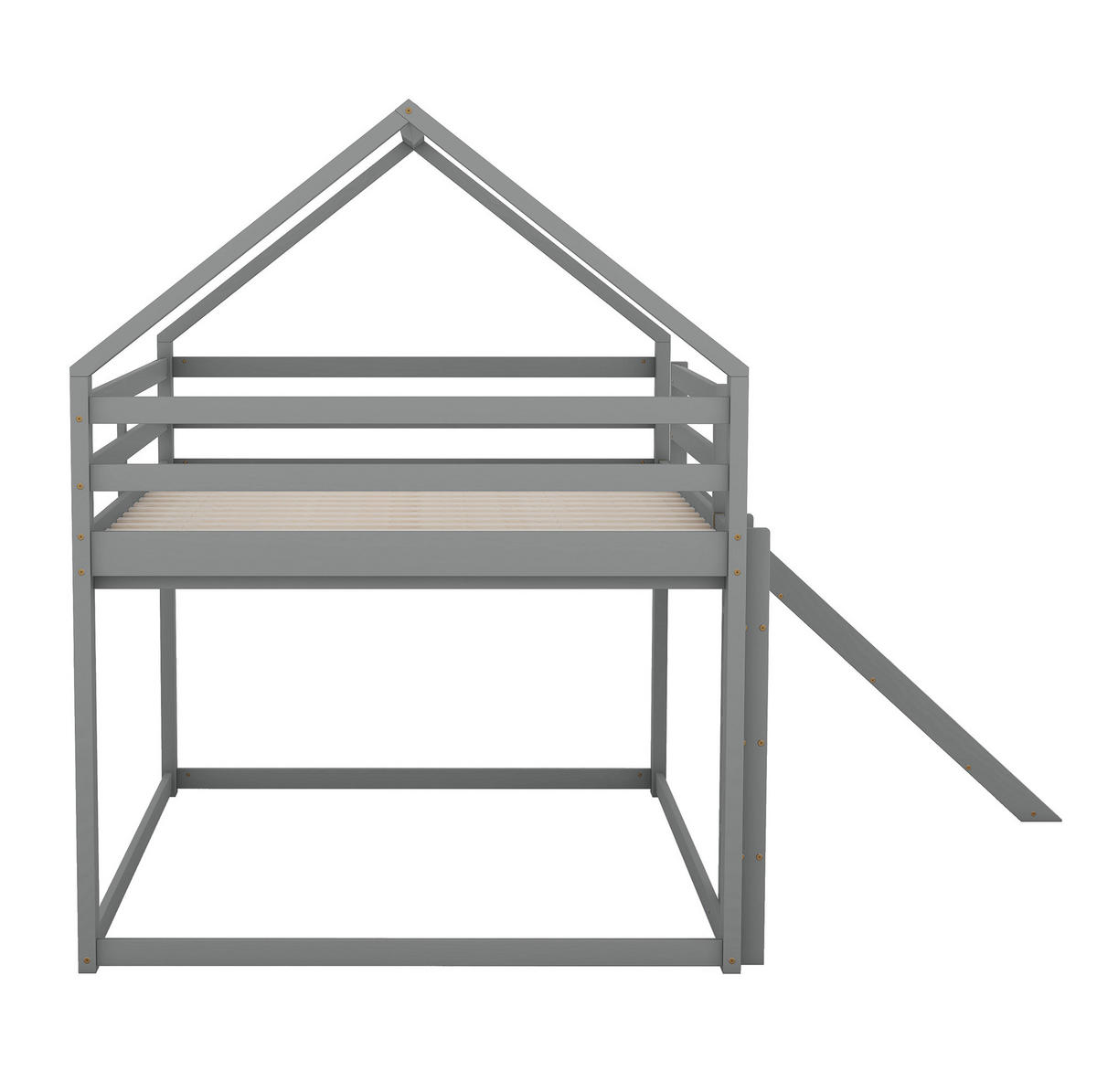 ETAGENBETT aus Kiefer und MDF 140x200 cm Grau mit Rutsche, Leiter und Hausform - Grau, Holzwerkstoff (140/200cm) - Modfu
