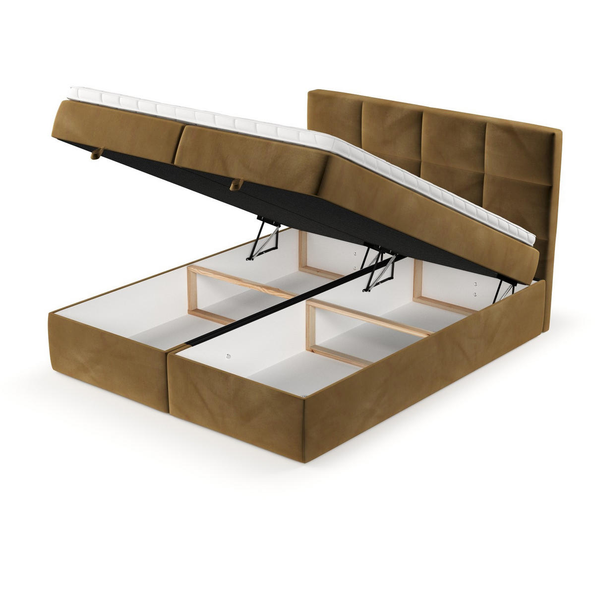 BOXBETT Velto 200/200 cm Honiggelb im Kronos Stoff - Schwarz/Honig, Holz/Holzwerkstoff (200/200cm) - AltaBeds