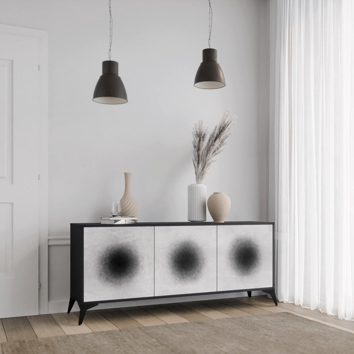 SIDEBOARD BLACK HOLE, Eicheneffekt, 164,5x42x77,5 cm, 3 Türen - Eichefarben/Buchefarben, Holzwerkstoff/Buchenholz (164.5/77.5/42cm) - SpaceRebels