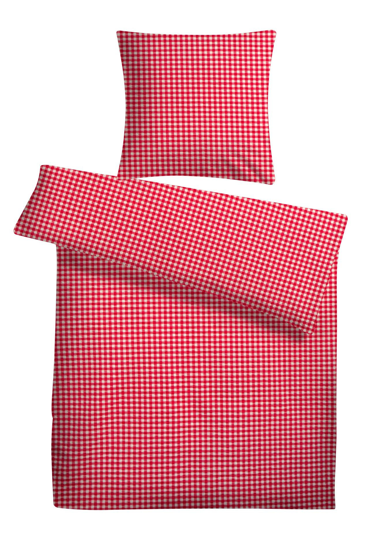 SEERSUCKER-BETTWÄSCHE 135x200 Kariert Sommer Bettbezug Bügelfrei aus 100% Baumwolle, Bettbezüge Karo Muster Rot - Weiß, Textil (135/200cm) - Carpe Sonno