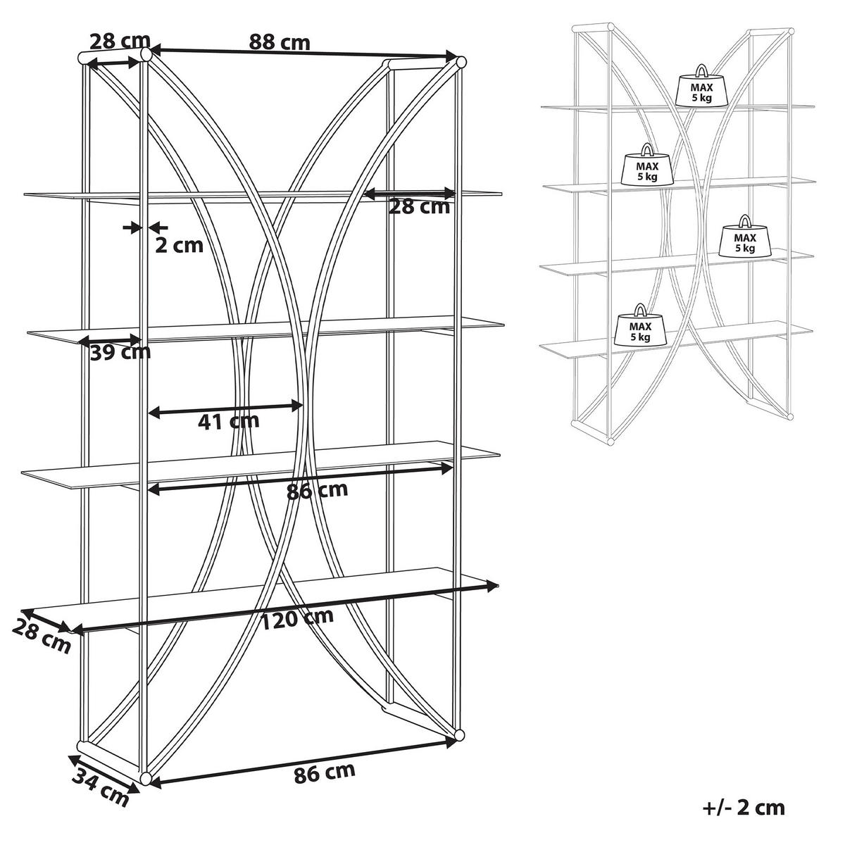 RAFT cu 4 niveluri metal 175 cm argintiu Hollow - argintiu, metal (120/175/34cm) - Beliani