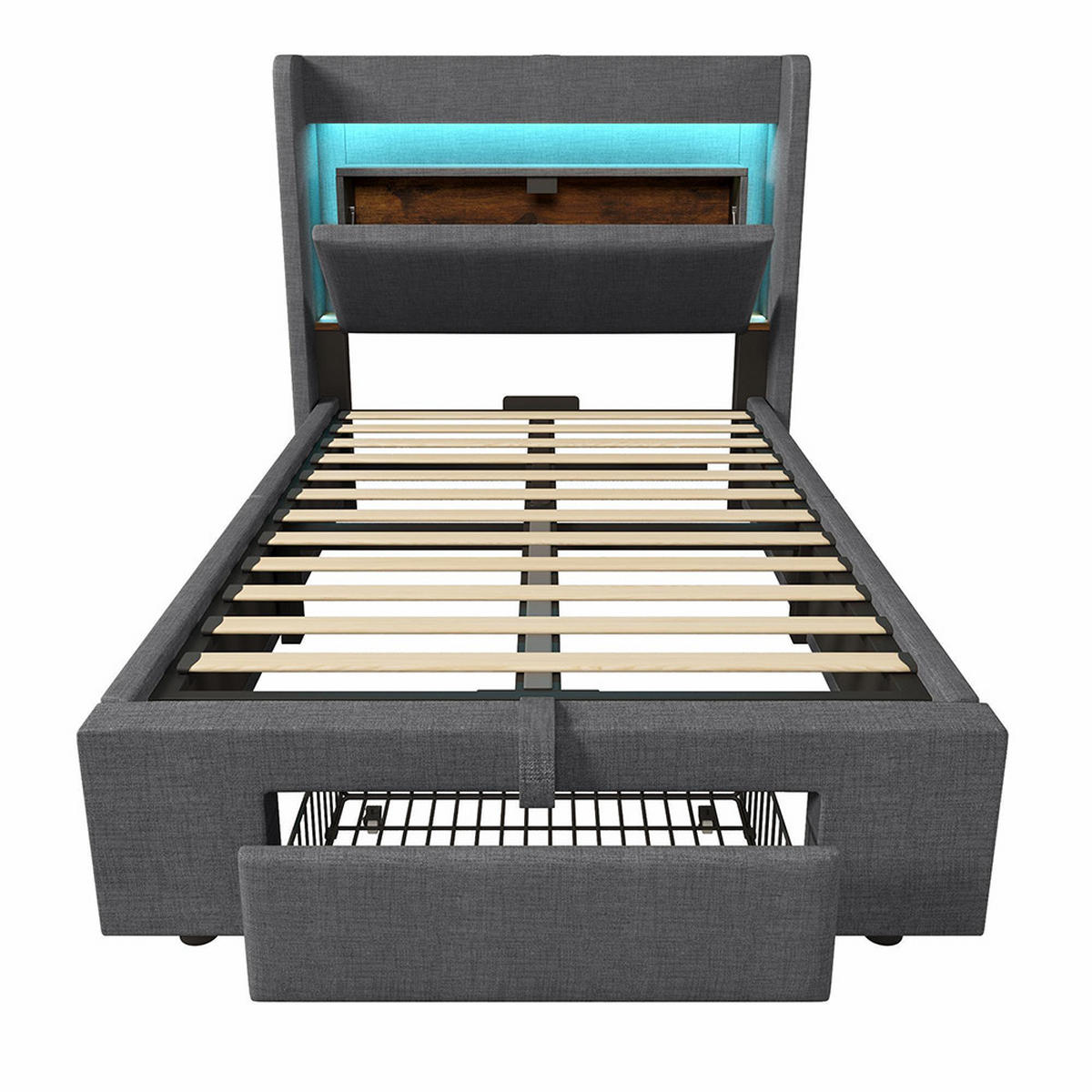 POLSTERBETT 90x200 cm Mit Matratze,Leinen in Grau - Grau, Textil (90/200cm)