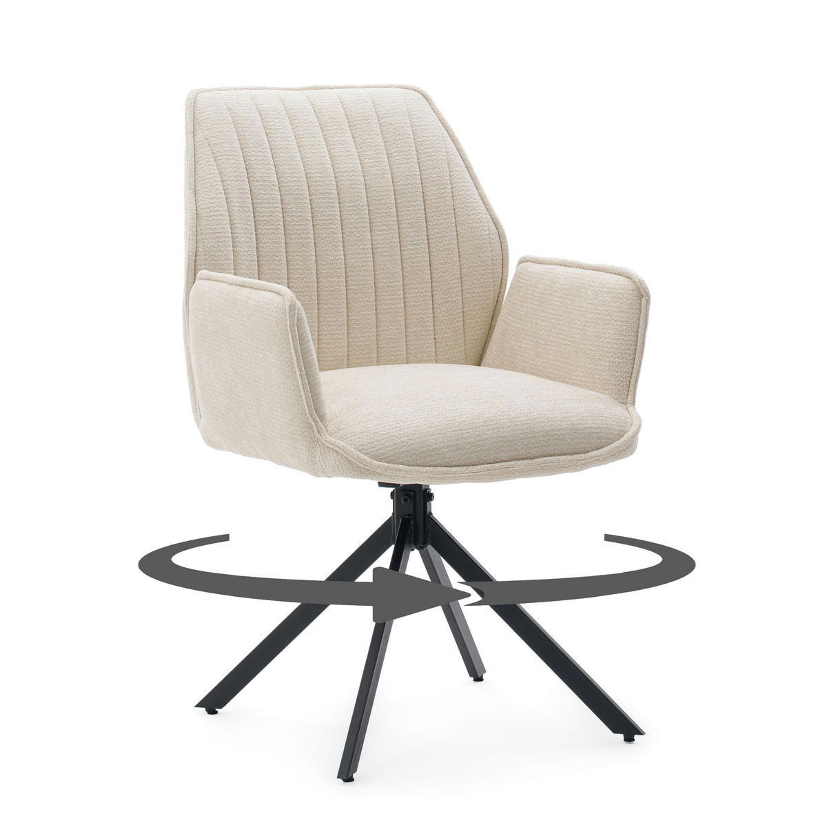 STUHL MERANO drehbar gepolsterter mit Steppung - creme - Chenille - Creme/Schwarz, Textil/Metall (58/90/61cm) - NEW HOME