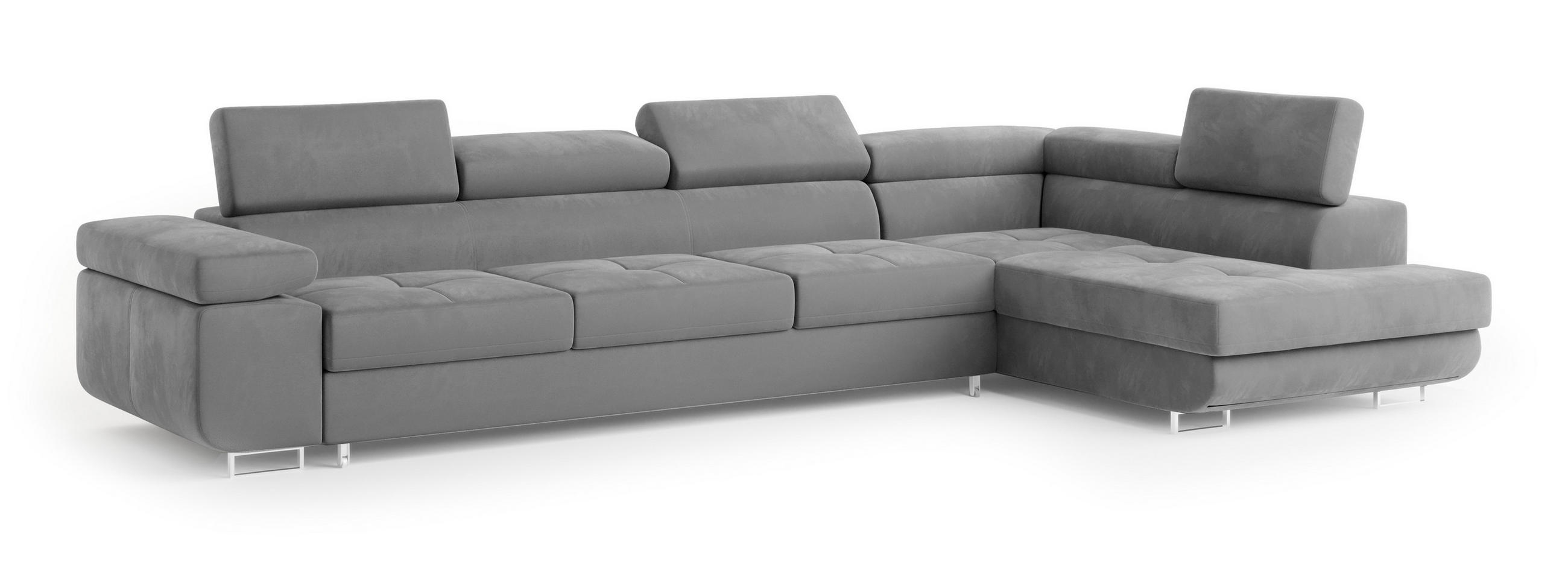 ROHOVÁ SEDAČKA VICENTE šedá - šedá/stříbrná, dřevo/kompozitní dřevo (346/202cm) - MASSENO