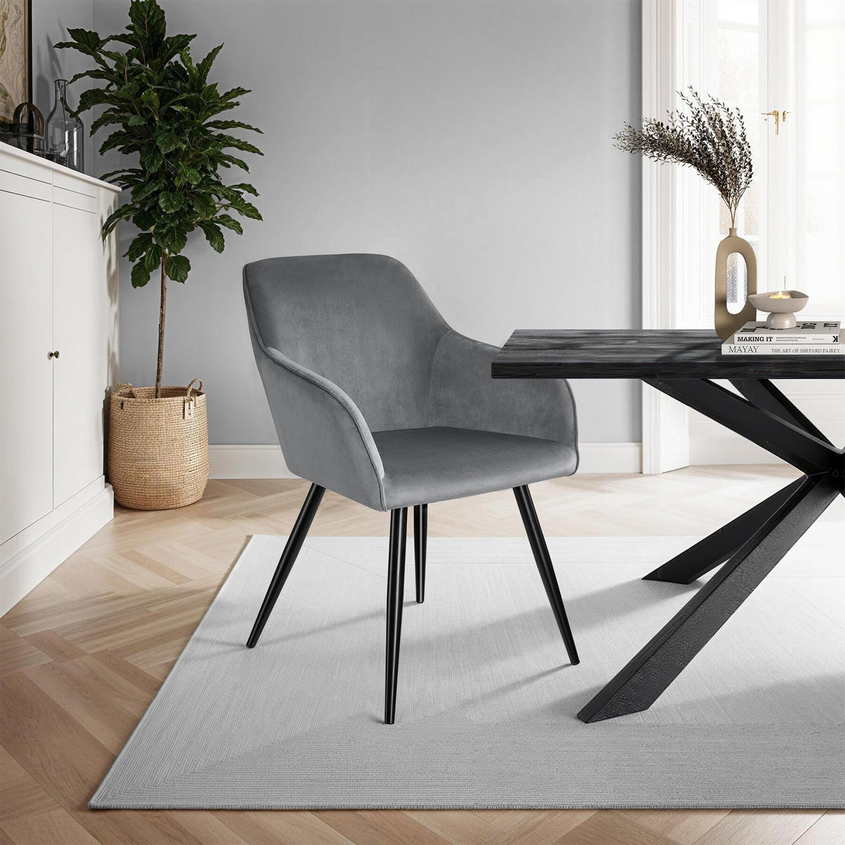 ESSZIMMERSTUHL 4er Set Marilyn,58 x 62 x 82 cm,grau/schwarz - Schwarz/Grau, Textil (58/82/62cm) - tectake