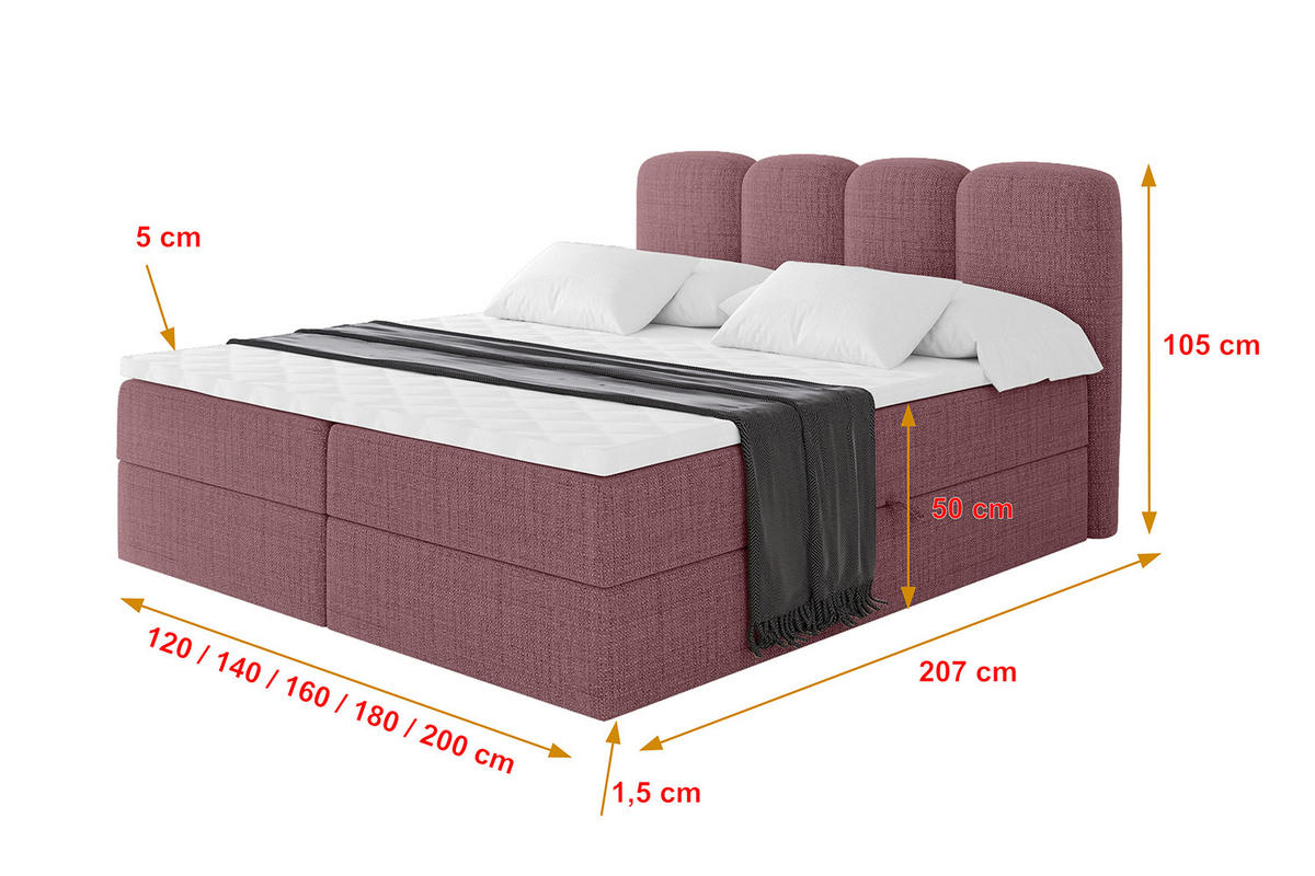 BOXBETT mit Matratze H4 - NINA - 160x200 cm - Altrosa - Pink, Holzwerkstoff (160/200cm) - ALTDECOR
