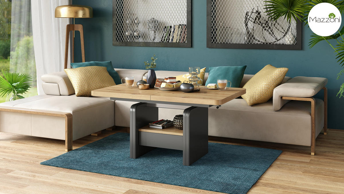 COUCHTISCH rechteckig Eiche Artisan - Anthrazit höhenverstellbar ausziehbar - Anthrazit/Eiche Artisan, Holzwerkstoff (75/180/75cm) - designimpex