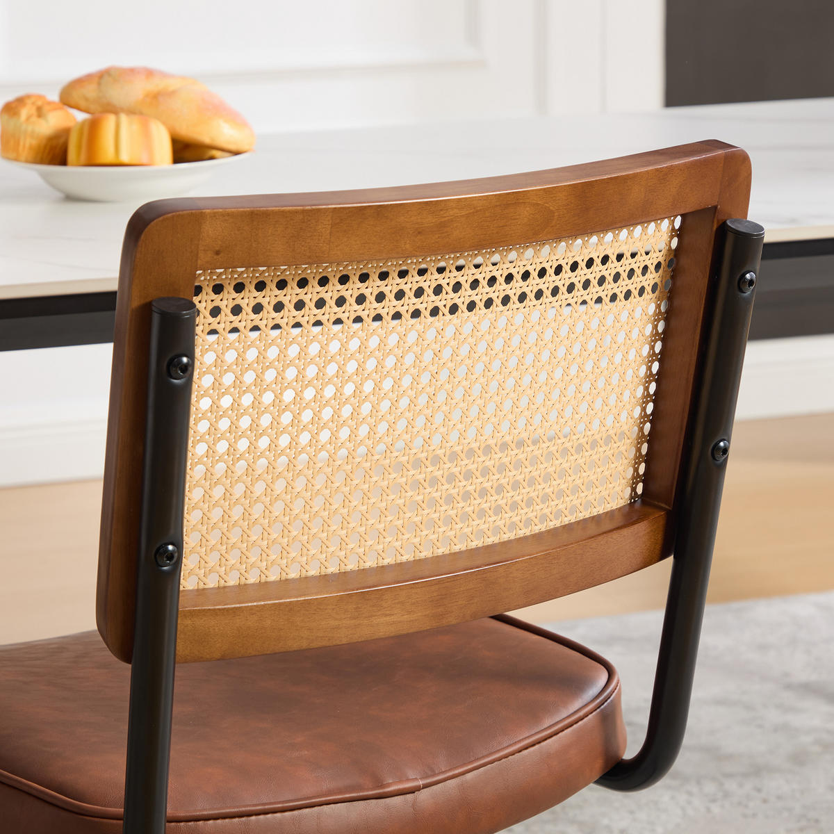 SCHWINGSTUHL DE-36881 2er-Set mit Rattan-Rückenlehne und PU-Leder-Sitz Braun - Braun, Metall (58/86/46cm) - ComfortXL