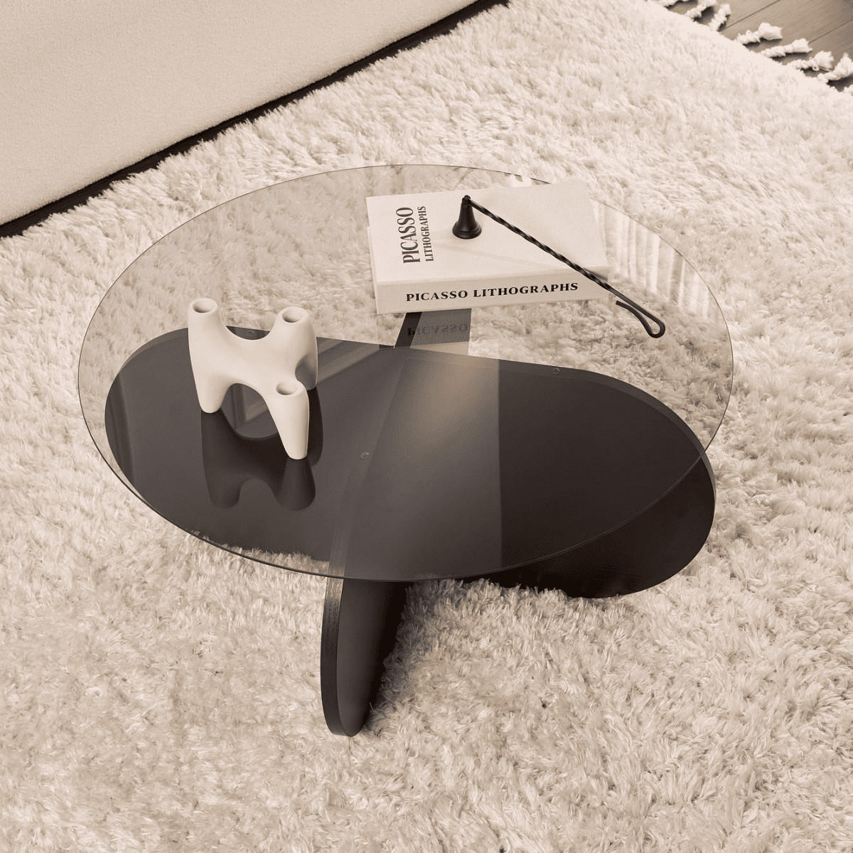 COUCHTISCH mit gekreuzten Beinen und gehärteter Glasplatte 75/75/35 cm - Schwarz, Holzwerkstoff (75/75/35cm) - Calicosy