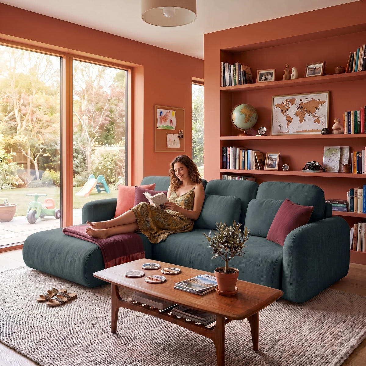 ECKSOFA NEST L Universal mit Schlaffunktion 157x240 Webstoff Dunkelgrün - Dunkelgrün/Schwarz, Holz/Textil (280/187cm) - Muffo