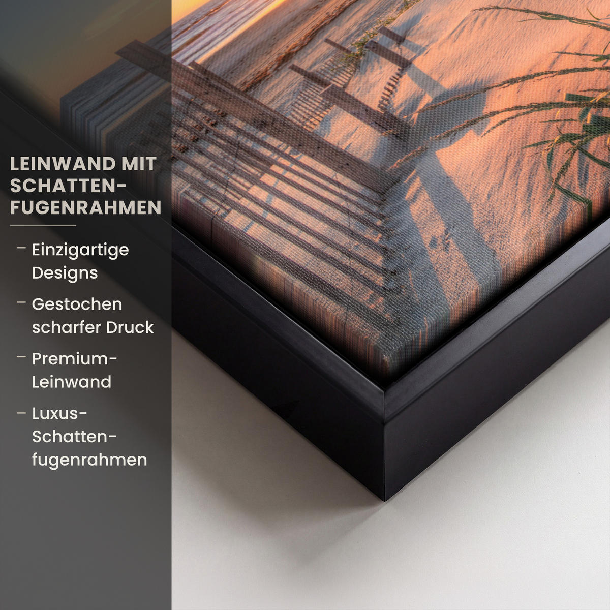 LEINWAND Bilder mit Rahmen - Strand - Meer - Düne - Sonnenuntergang - Landschaft - 20x20 - Beige, Textil (20/20cm) - MuchoWow