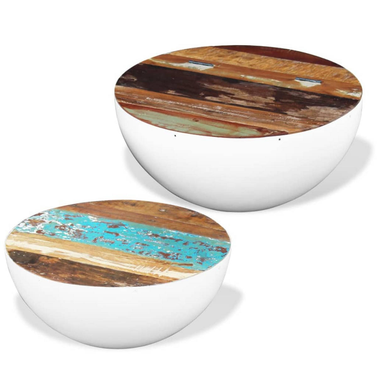 2-TLG. Couchtisch-Set Schalenform Altholz Massiv - Weiß, Holz (60/60/30cm) - furnicato