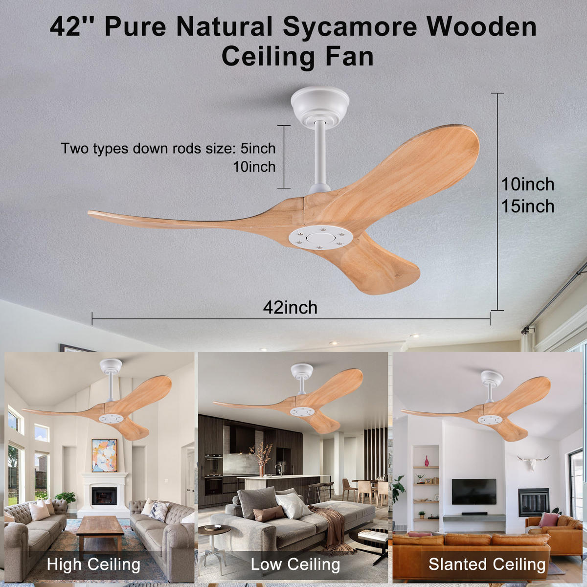 DECKENVENTILATOR 42Zoll Holzflügel Naturholz Design Fernbedienung - Weiß, Kunststoff (107/107/32cm) - CASIVA