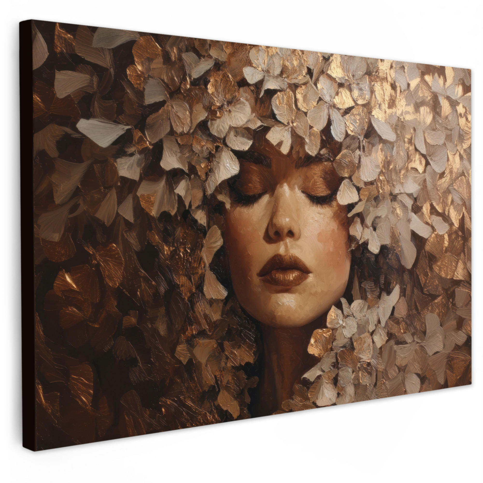 SLIKA NA PLATNU Ženska 120x80 cm - zlate barve, tekstil (120/80cm) - MuchoWow