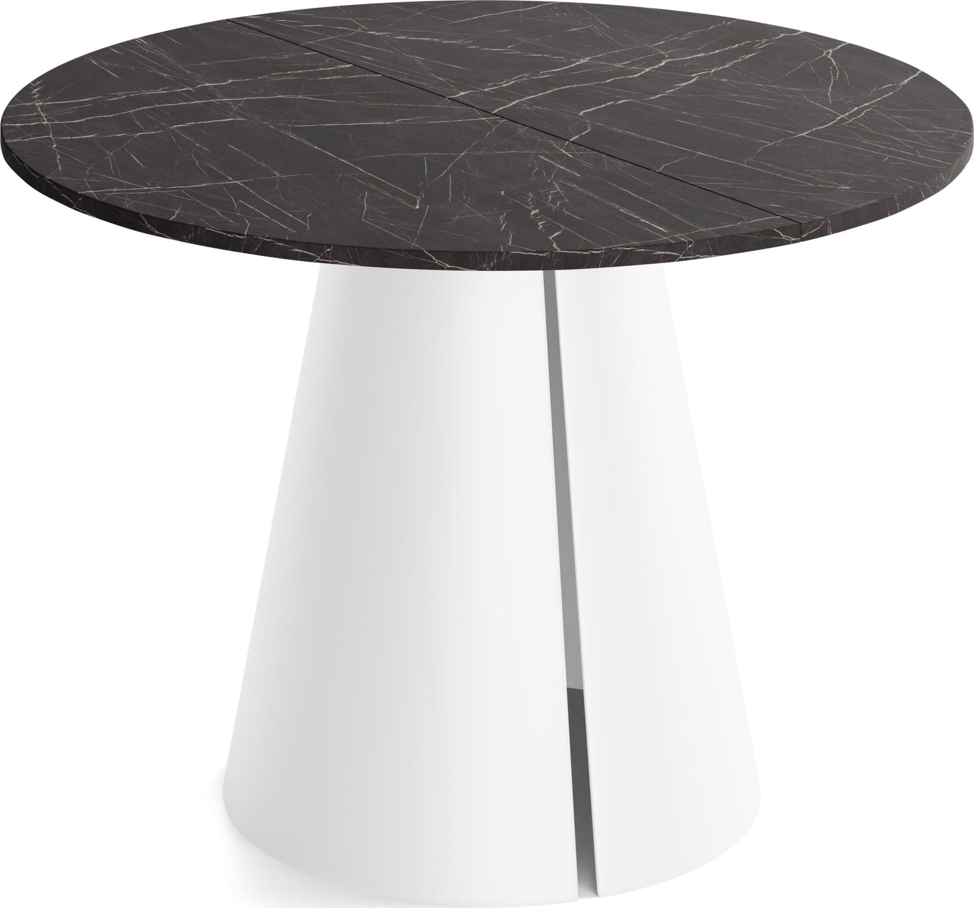 ESSTISCH Lamio runder ausziehbarer, Marmor Schwarz 100-180/100/76 cm - Anthrazit/Weiß, Holzwerkstoff/Metall (100/100/76cm) - WFL GROUP