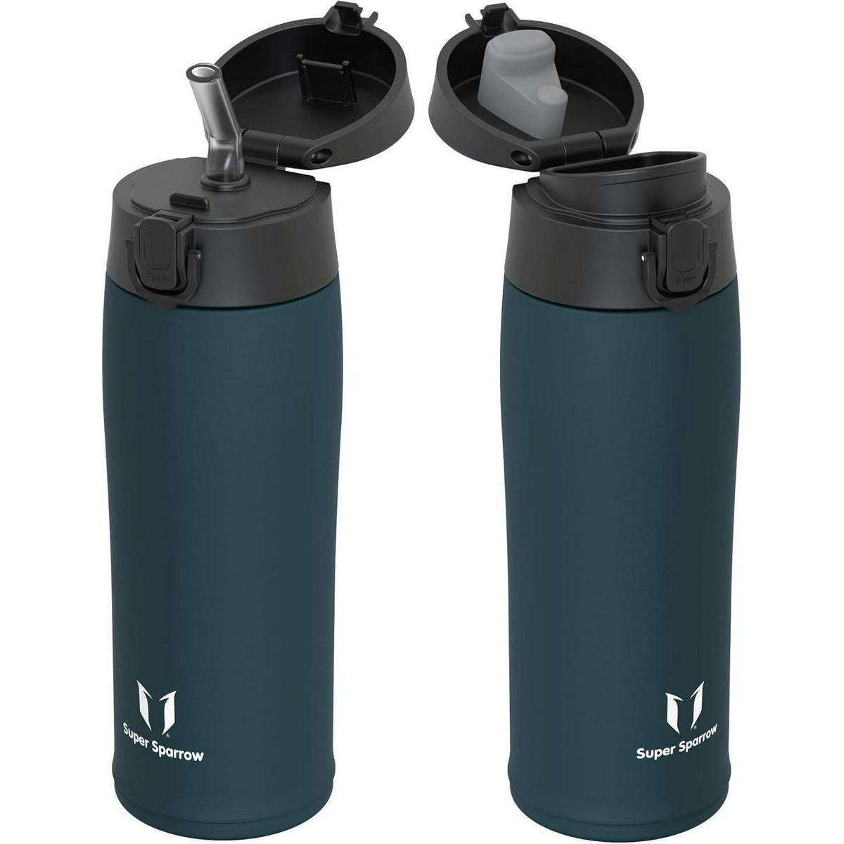 THERMOSFLASCHE Edelstahl 500 ml Jade mit 2 Deckeln - Petrol, Metall (7.4/7.4cm)