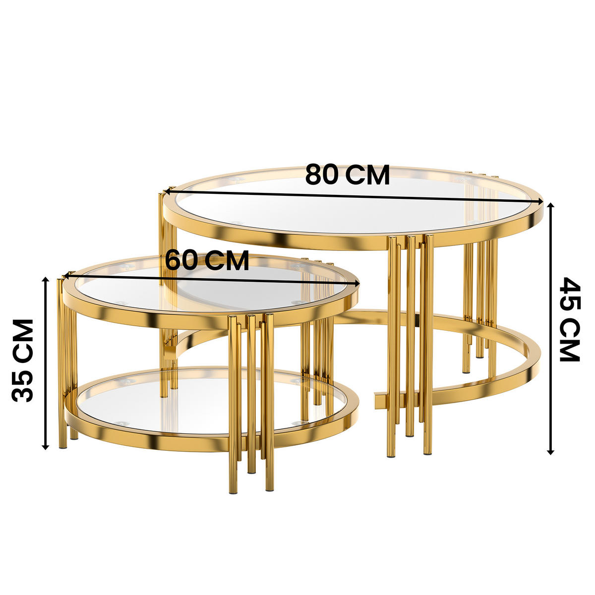 COUCHTISCH Wohnzimmertisch für couch Sofatisch mit abnehmbarer Tischplatte und Rutschfeste Saugnäpfe, bis 400 °C - Goldfarben, Glas/Metall (80/80/45cm) - STILVORA