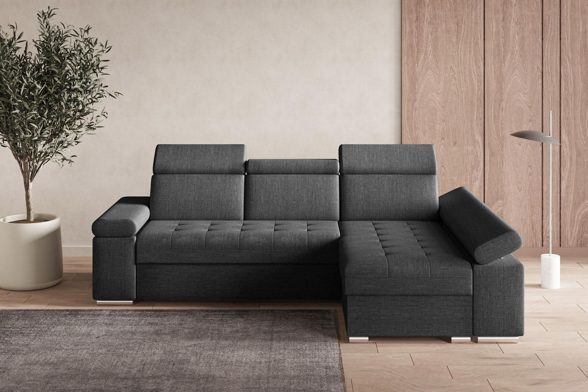 ECKSOFA mit Schlaffunktion Luka L Twist 23 - Dunkelgrau - Rechts - Dunkelgrau/Silberfarben, Holzwerkstoff (260/168cm) - Möblo